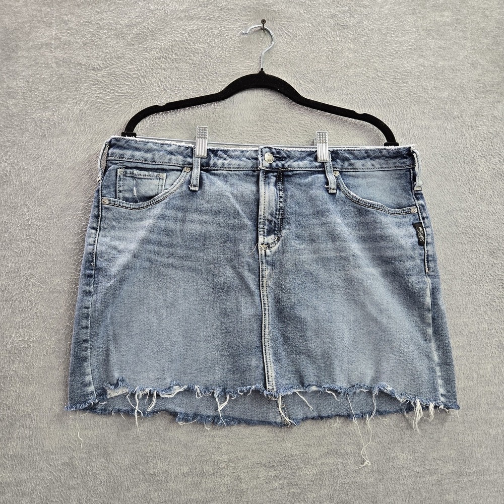 Silver Jeans Co. Women Skirt W10 Light‎ Blue Denim Francy Casual Frayed Hem